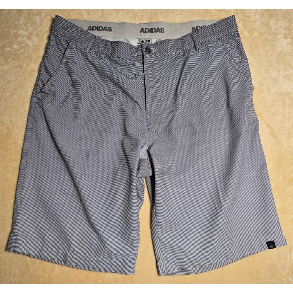 Adidas Golf Shorts Mens 36 Grey White MicroStripe Performance Stretch Flat Front